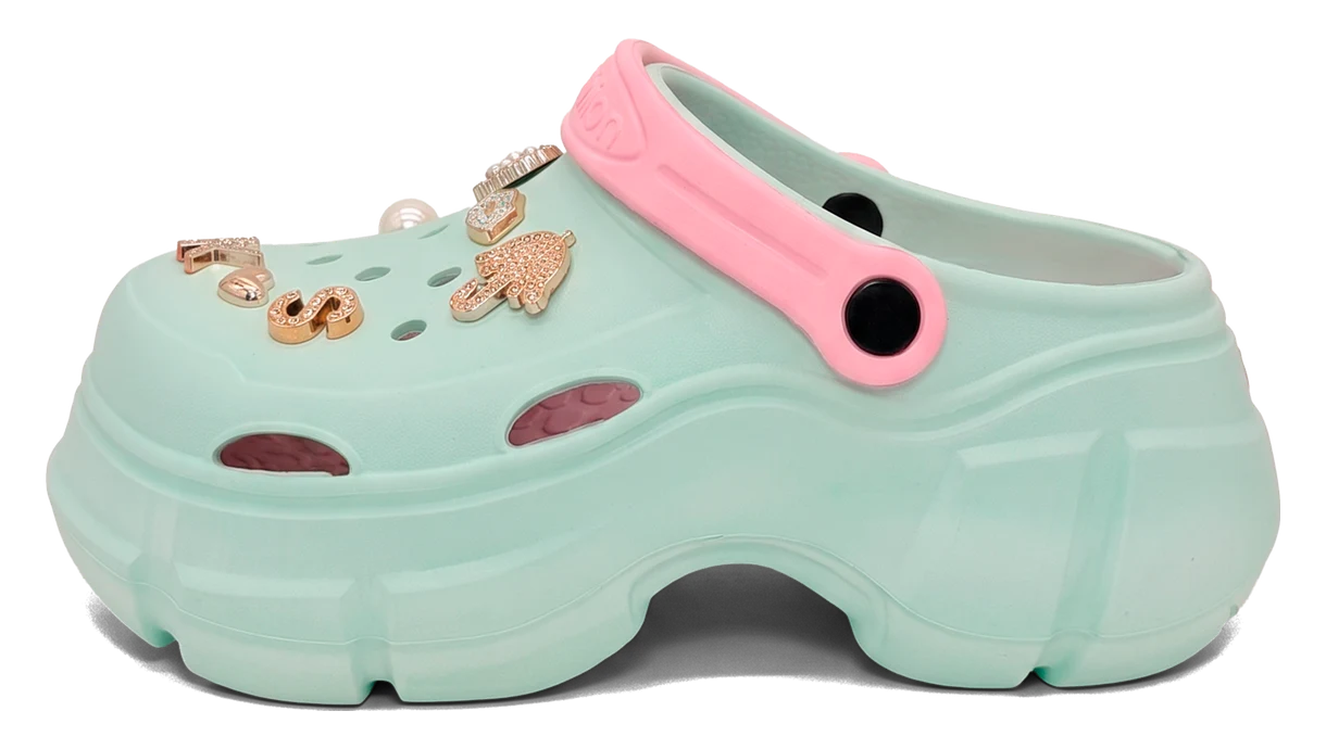 KING CROSS Fashion, color Verde y Rosa — ojota con dijes y charms